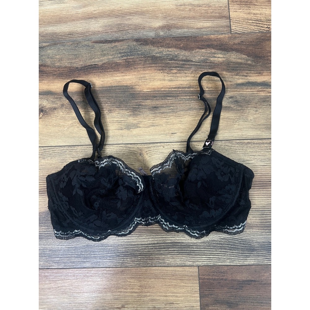 Victoria's Secret black‎ lace balconette push-up bra Dream Angels 32DD gothgirl